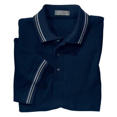 Custom MEN'S HERRINGBONE PIQUE POLO WITH TRI-COLOR JACQUARD TRIM