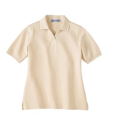 Custom LADIES' JOHNNY COLLAR JERSEY POLO WITH PENCIL STRIPE